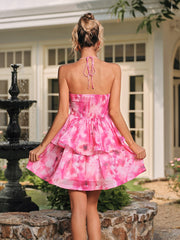 Cyzon Halterneck Flower Printed Mini Dress