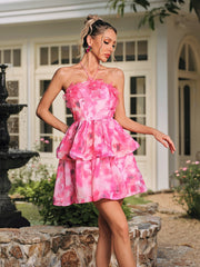 Cyzon Halterneck Flower Printed Mini Dress