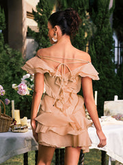 Dabney V Neck Ruffle Mini Dress In Champagne