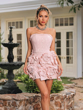 Daelen Strapless Flower Sequin Tweed Mini Dress