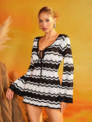 Daelvira Stripe Cutout Knitted Cover Up Dress