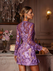 Dallan Long Sleeve Floral Embroidered Mini Dress