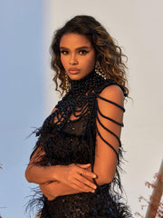 Dani Pearl Body Chain Top In Black