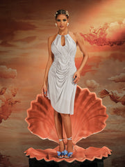 Dariusz Halterneck Ruched Midi Dress In Grey