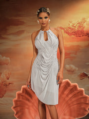 Dariusz Halterneck Ruched Midi Dress In Grey