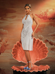 Dariusz Halterneck Ruched Midi Dress In Grey