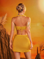 Darython Halterneck Pearl Knitted Skirt Set