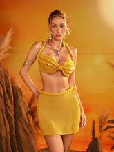 Darython Halterneck Pearl Knitted Skirt Set