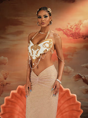 Daxian Halterneck Chain Triangle Armor Top