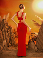 Dazmir Spaghetti Cutout Knitted Skirt Set In Red