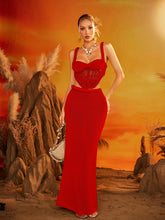 Dazmir Spaghetti Cutout Knitted Skirt Set In Red