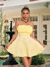Dazrik Strapless Flower Rhinestone Mini Dress In Yellow
