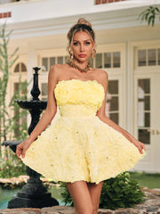 Dazrik Strapless Flower Rhinestone Mini Dress In Yellow