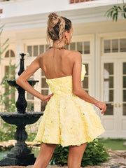 Dazrik Strapless Flower Rhinestone Mini Dress In Yellow