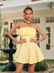 Dazrik Strapless Flower Rhinestone Mini Dress In Yellow