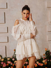 Deltrix Long Sleeve Ruffle Cutout Mini Dress