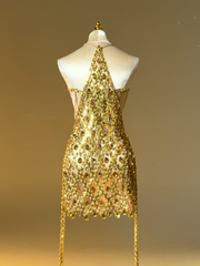 Diego Rhinestone Fringe Mini Dress In Gold