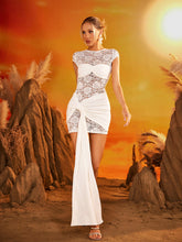 Drayxar Cutout Lace Draped Mini Dress In White