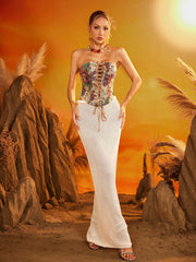 Drynthos Strapless Lace Up Floral Top