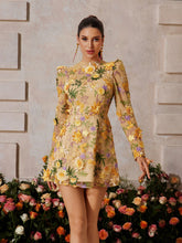 Duskel Flower Embroidered Mini Dress In Yellow