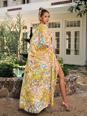 Dyzor Cape Printed Bikini Three Piece Set