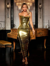 Eadward Strapless Metallic Midi Dress In Gold