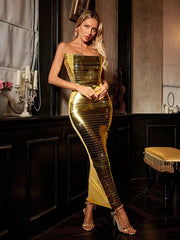 Eadward Strapless Metallic Midi Dress In Gold