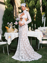 Edalene Long Sleeve Flower Cutout Lace Maxi Dress