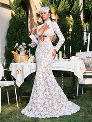 Edalene Long Sleeve Flower Cutout Lace Maxi Dress