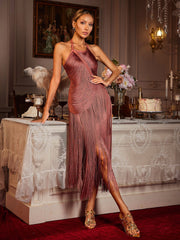 Edaline Halterneck Fringe Midi Dress