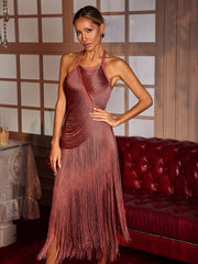 Edaline Halterneck Fringe Midi Dress