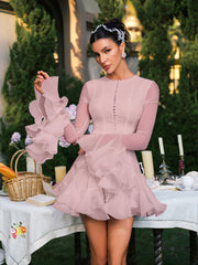 Edsel Flare Sleeve Button Mini Dress In Pink