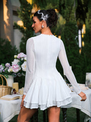 Edyta Long Sleeve Ruffle Mini Dress In White