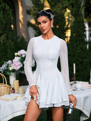 Edyta Long Sleeve Ruffle Mini Dress In White