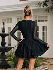 Edyta Long Sleeve Ruffle Mini Dress In Black