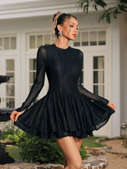 Edyta Long Sleeve Ruffle Mini Dress In Black