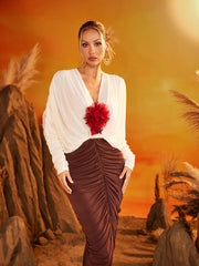 Eldrik V Neck Flower Ruched Midi Dress