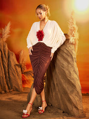 Eldrik V Neck Flower Ruched Midi Dress