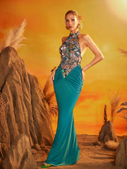 Eldrin Backless Floral Ruched Maxi Dress