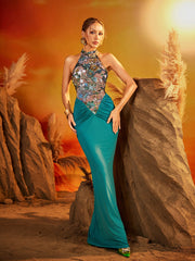 Eldrin Backless Floral Ruched Maxi Dress