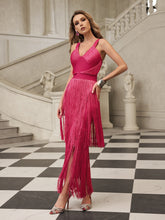 Eldrix V Neck Fringe Bandage Maxi Dress In Hot Pink