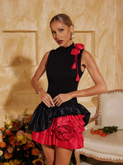 Eliette Sleeveless Flower Ruched Mini Dress