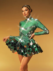 Ella Long Sleeve Embellished Mini Dress In Green