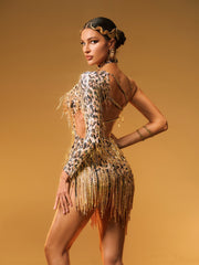 Elyon Cutout Leopard Fringe Mini Dress