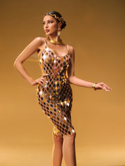 Elysion Spaghetti Acrylic Embellished Mini Dress