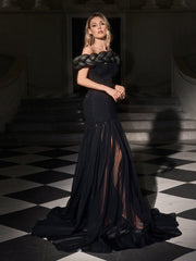 Elyxra Off Shoulder Rhinestone Skirt Set