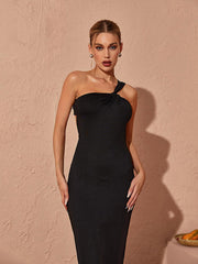 Emi One Shoulder Backless Maxi Dress In Black