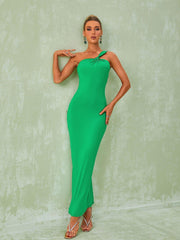 Emi One Shoulder Backless Maxi Dress In Green