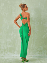 Emi One Shoulder Backless Maxi Dress In Green
