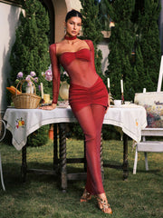 Eorlland Long Sleeve Ruched Skirt Set